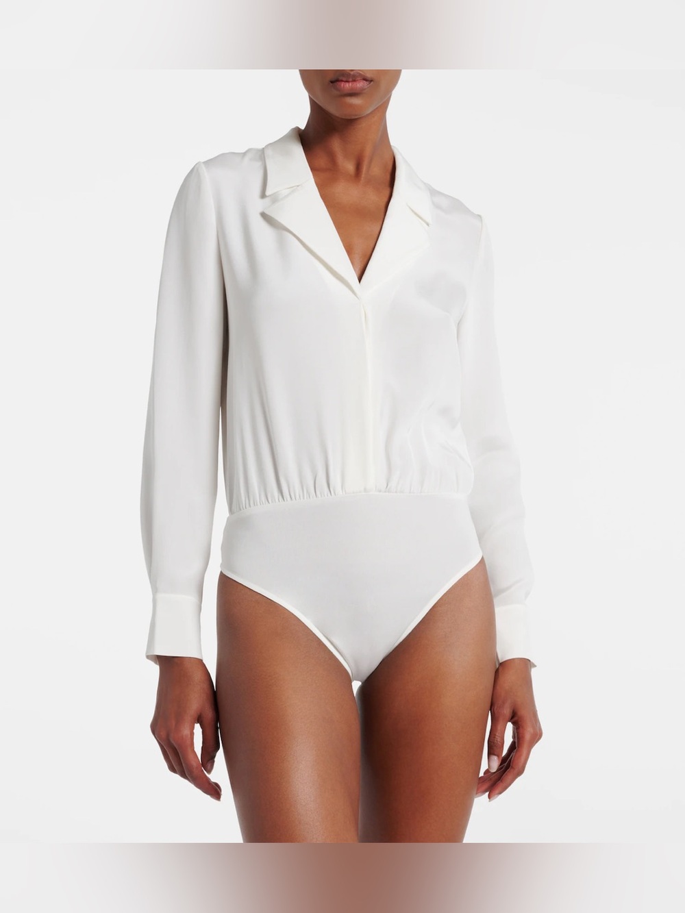 Bodysuit White Collared Button Blouse Beautiful Professional Casual Dressy Top✨